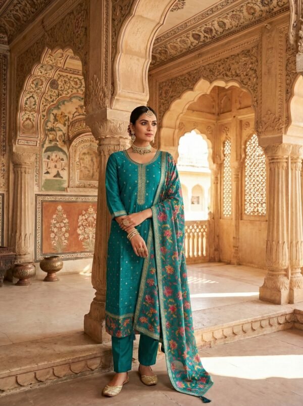 Rama Silk Zari Embroidered Suit Set