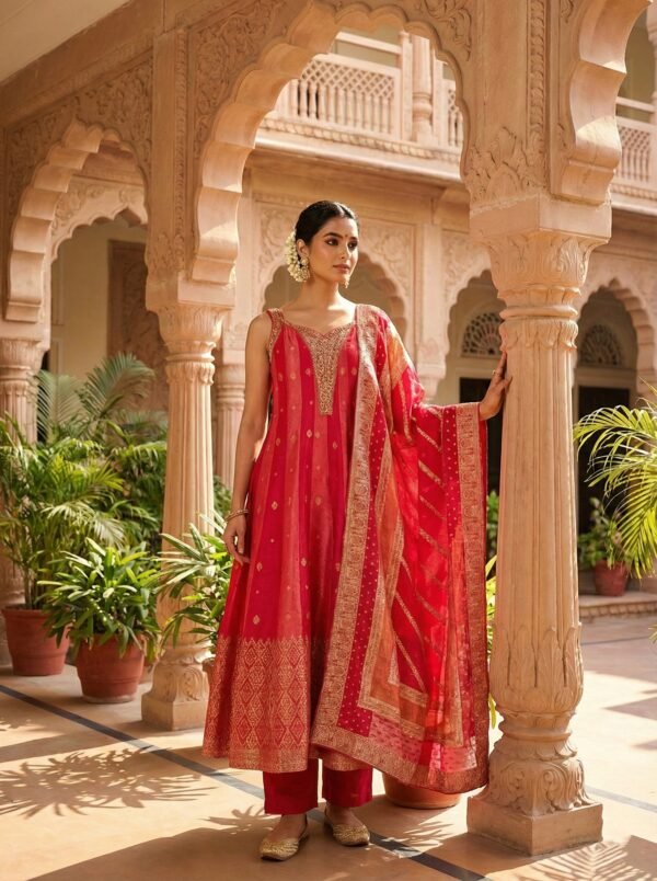 Gajari Silk Sequins And Zari Embroidered Suit Set