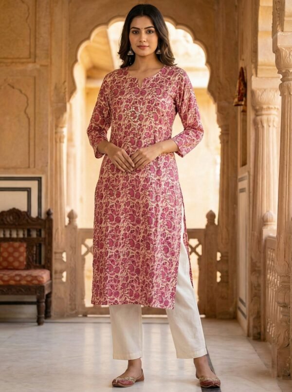 Magenta Cotton Digital Print Kurta