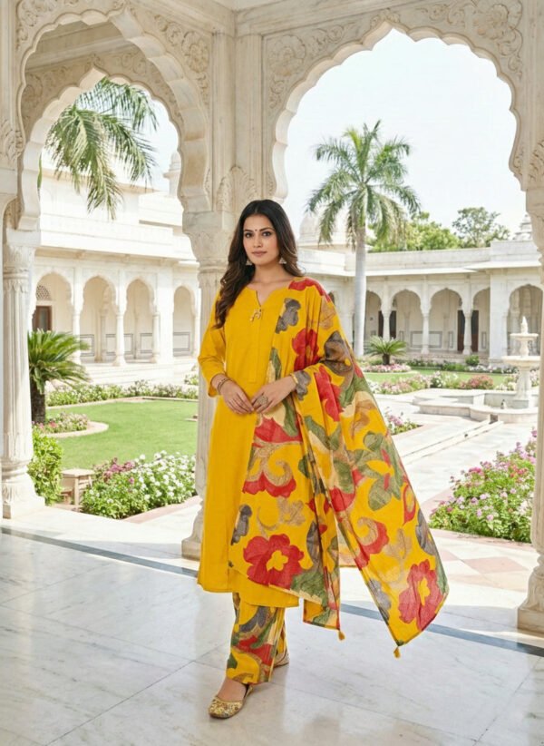 Mustard Muslin Three Piece Set