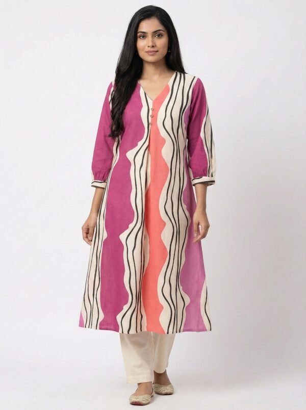 Pink Cotton Digital Print Kurta