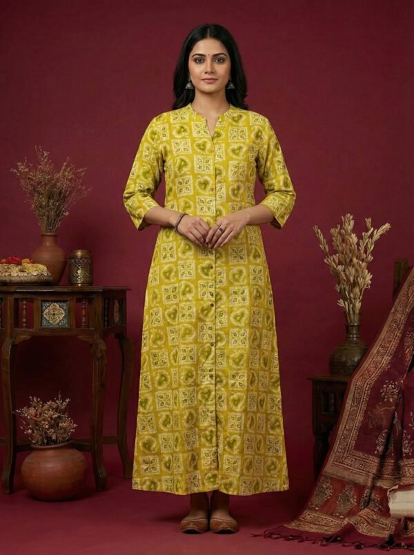 Lime Silk Digital Print Kurta