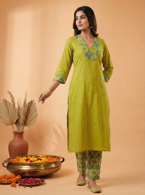 Green Dola Silk Hand Embroidered Two Piece Set