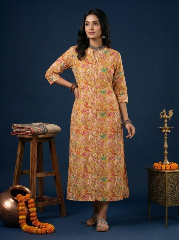 Mehadi Green Silk Digital Print Kurta