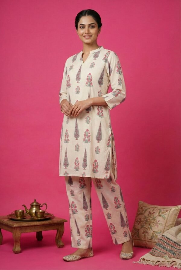 Pink Cotton Floral Digital Print Two Piece Set