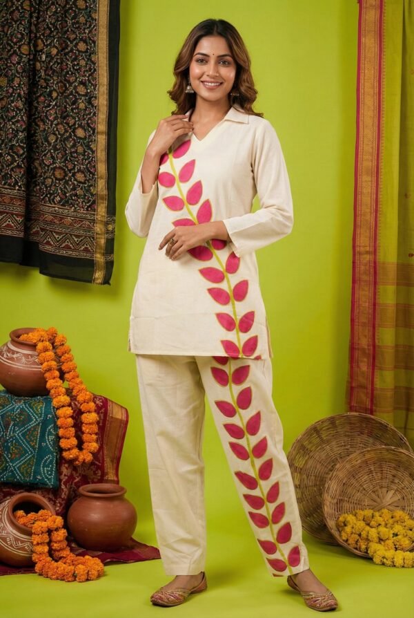 Pink Cotton Floral Digital Print Two Piece Set