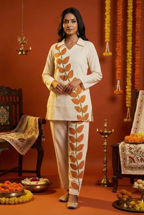 Orange Cotton Floral Digital Print Two Piece Set