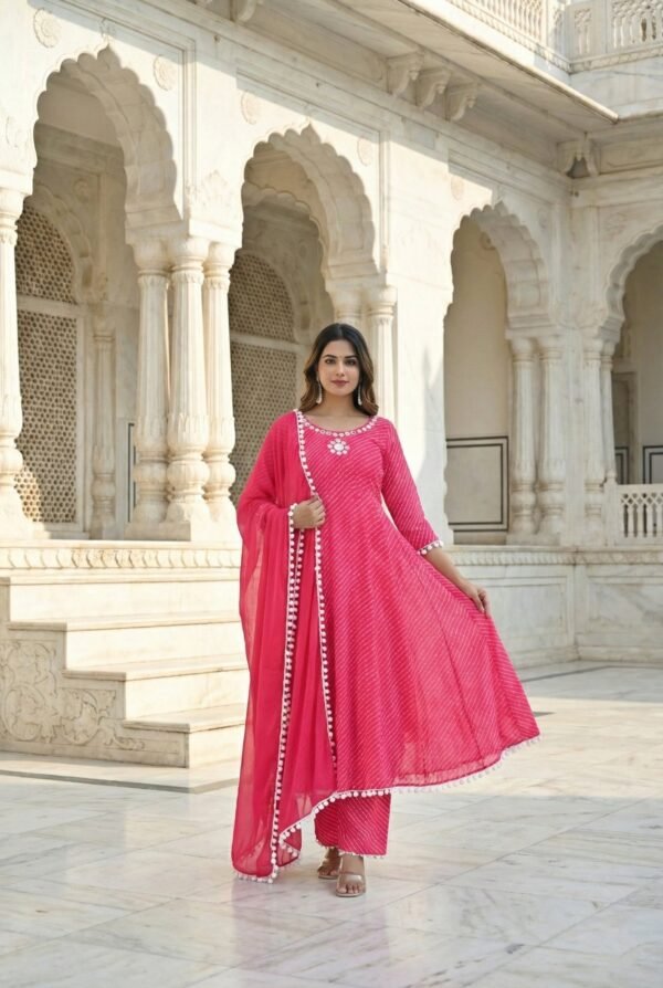 Magenta Georgette Mirror Embroidered Three Piece Set