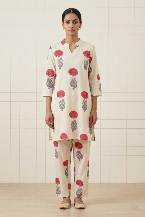 Pink Cotton Floral Digital Printed Two Piece Set