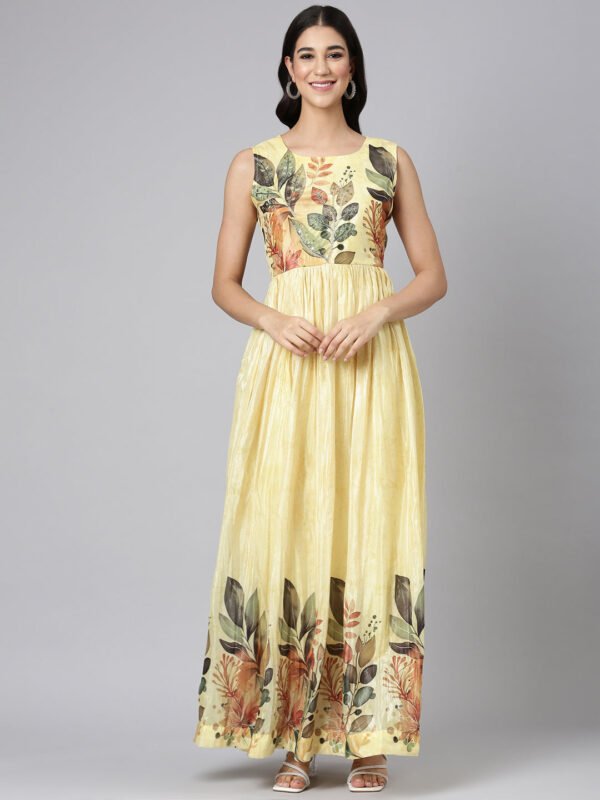 Neerus Lemon Casual Floral Maxi Dresses