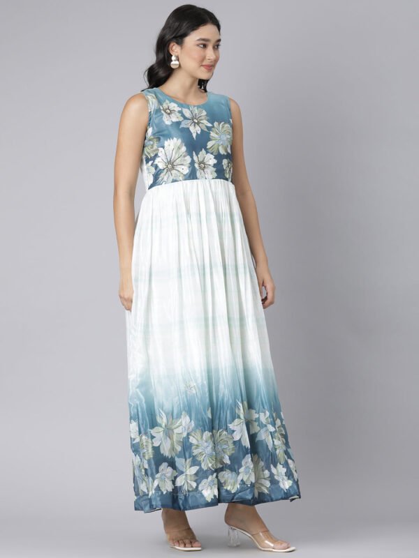 Neerus Mint Casual Floral Maxi Dresses
