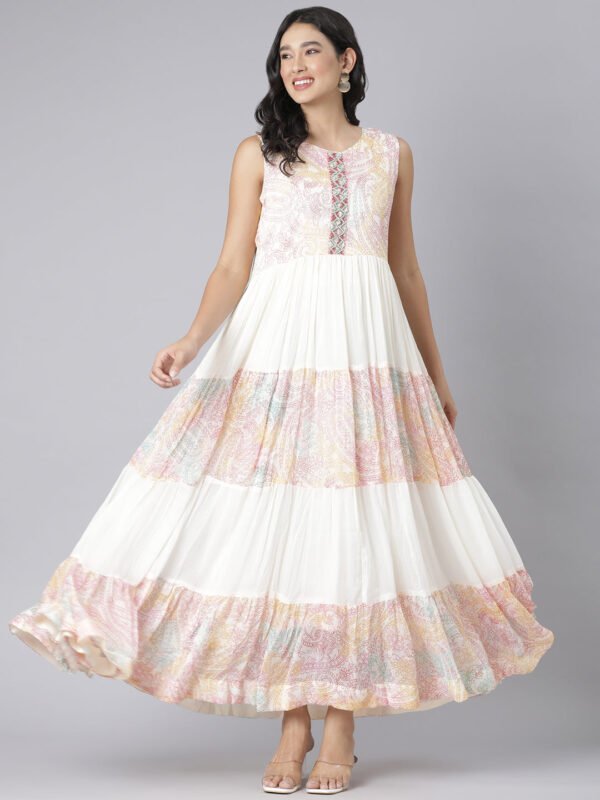 Neerus Cream Casual Paisley Maxi Dresses