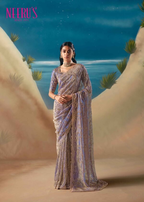 Lilac Tissue Saree With Heavy Hand Embroidery Work