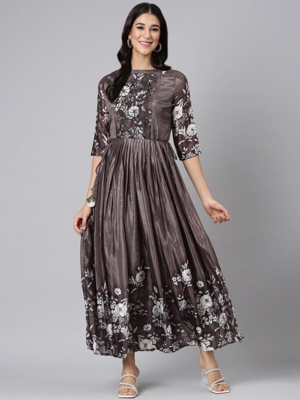 Neerus Graphit Casual Floral Maxi Dresses