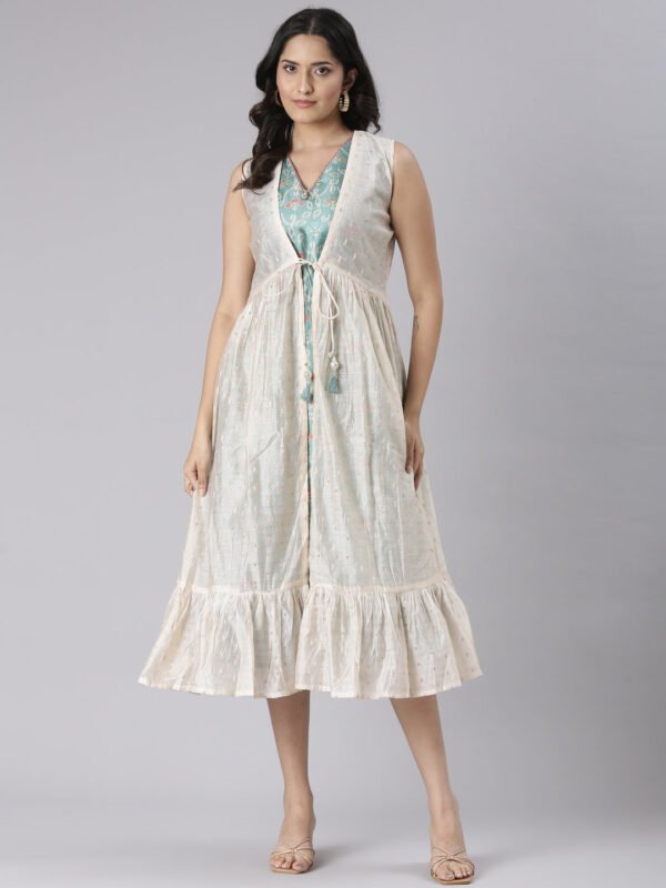 Neerus Beige Casual Floral Maxi Dresses