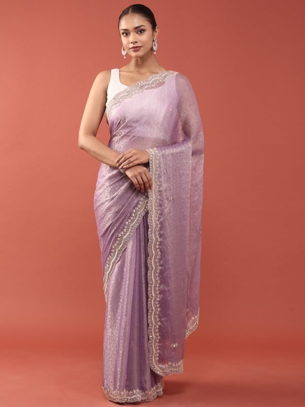 Purple Jacquard Zari Embroidery Saree