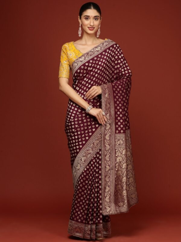 Purple Banaras Weaved Saree With Embroidery Readymade Blouse