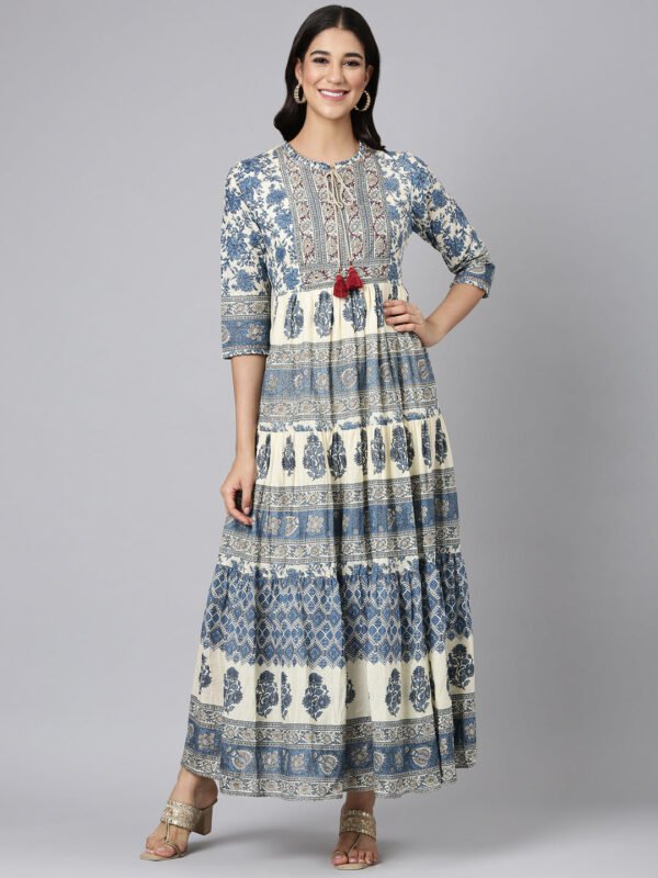 Neerus Blue Casual Tribal Maxi Dresses