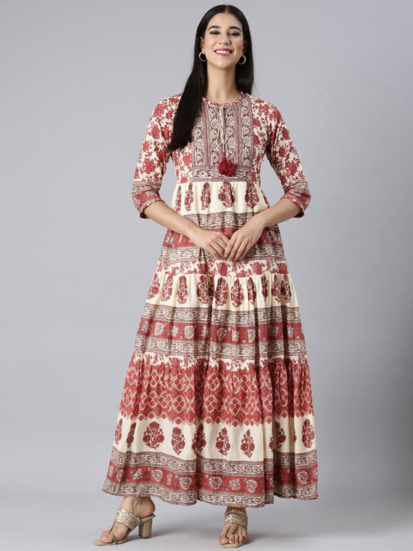 Neerus Rust Casual Tribal Maxi Dresses