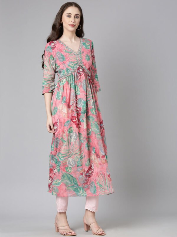 Neerus Pink Casual Floral Maxi Dresses