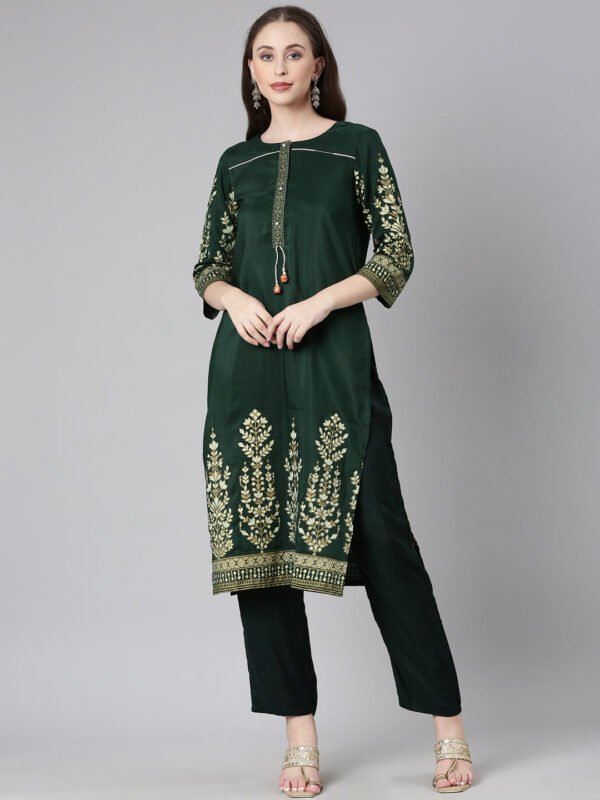 Neerus Green Casual Solid Straight Kurta