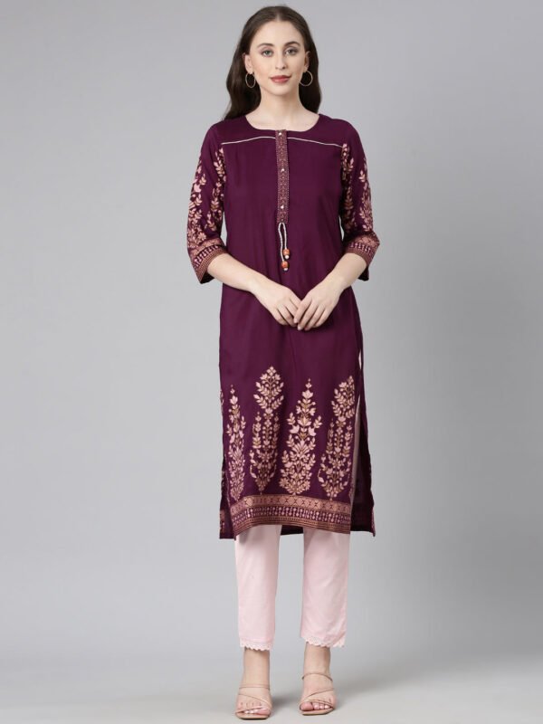 Neerus Purple Casual Solid Straight Kurta