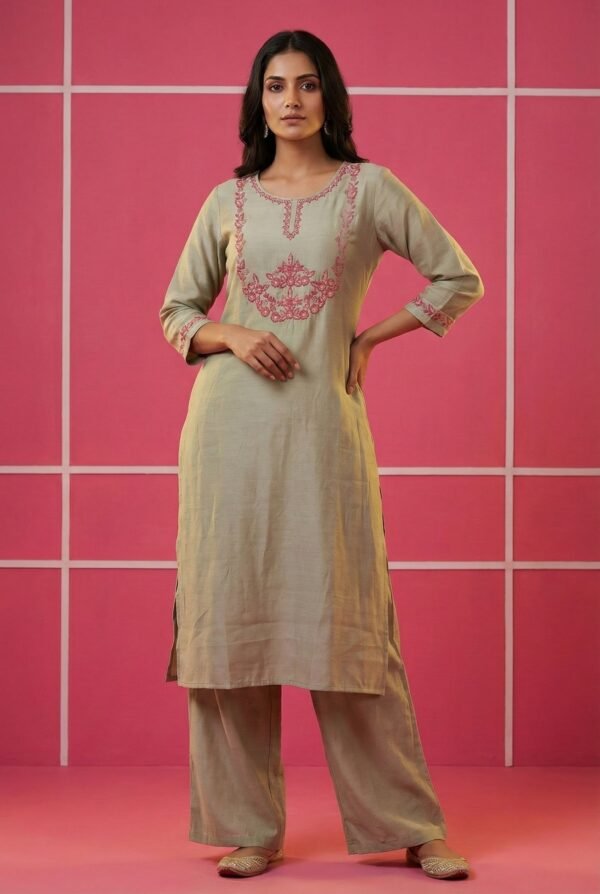 Grey Muslin Hand Embroidered Two Piece Set