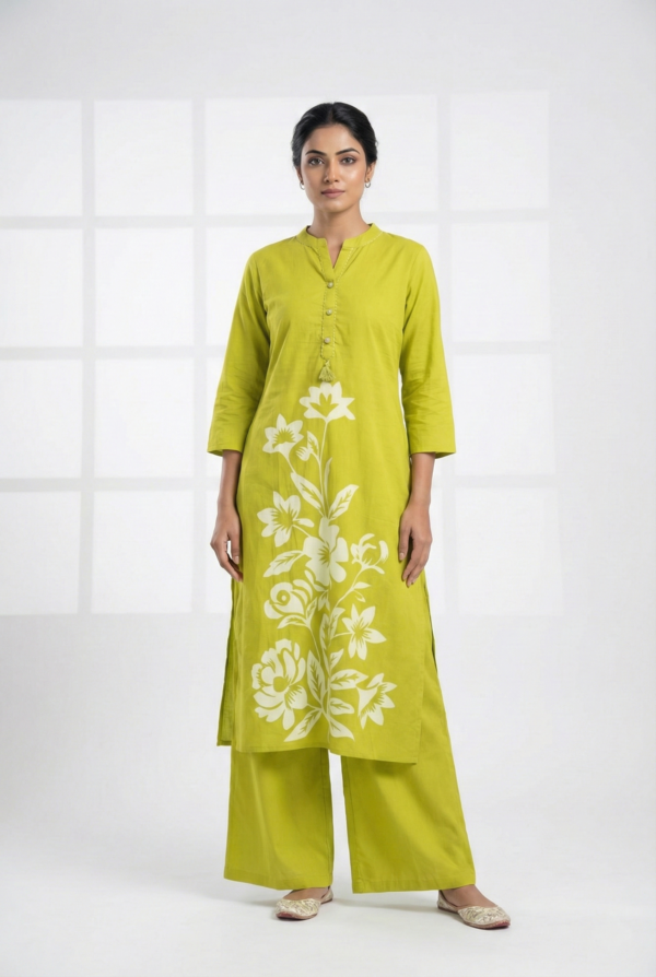 Lime Green Cotton Digital Print Two Piece Set