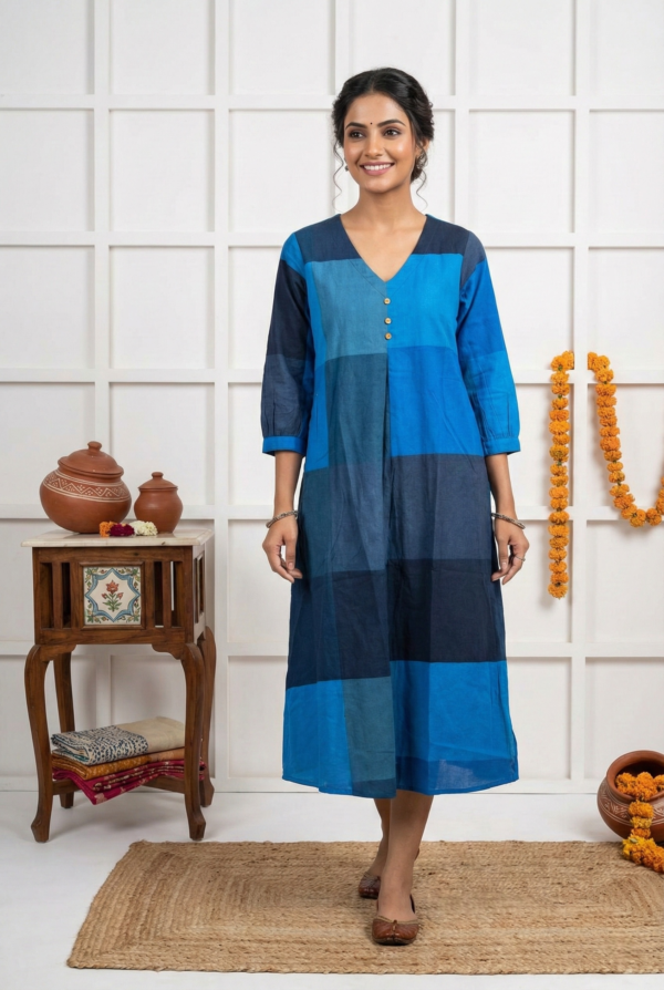 Indigo Blue Colorblock Cotton Kurta